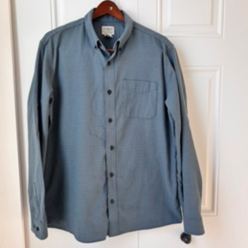 Vintage LL Bean Shirt Mens Long Sleeve Button Down Blue Houndstooth Cotton